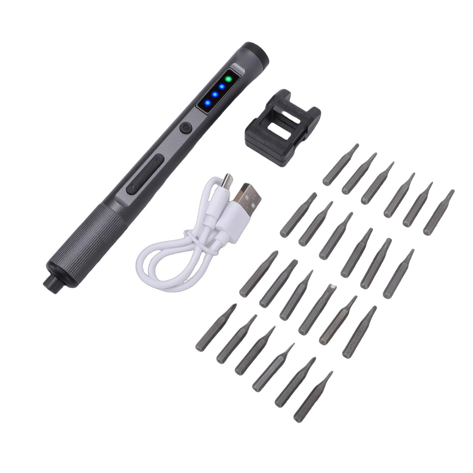 Zunate Set Cacciavite Elettrico, Cacciavite Cordless Ricaricabile Di Precisione 24 In 1 350mAh Con 3 Livelli Di Torsione Regolabili E Luce LED Per Smartphone Orologi Fotocamere