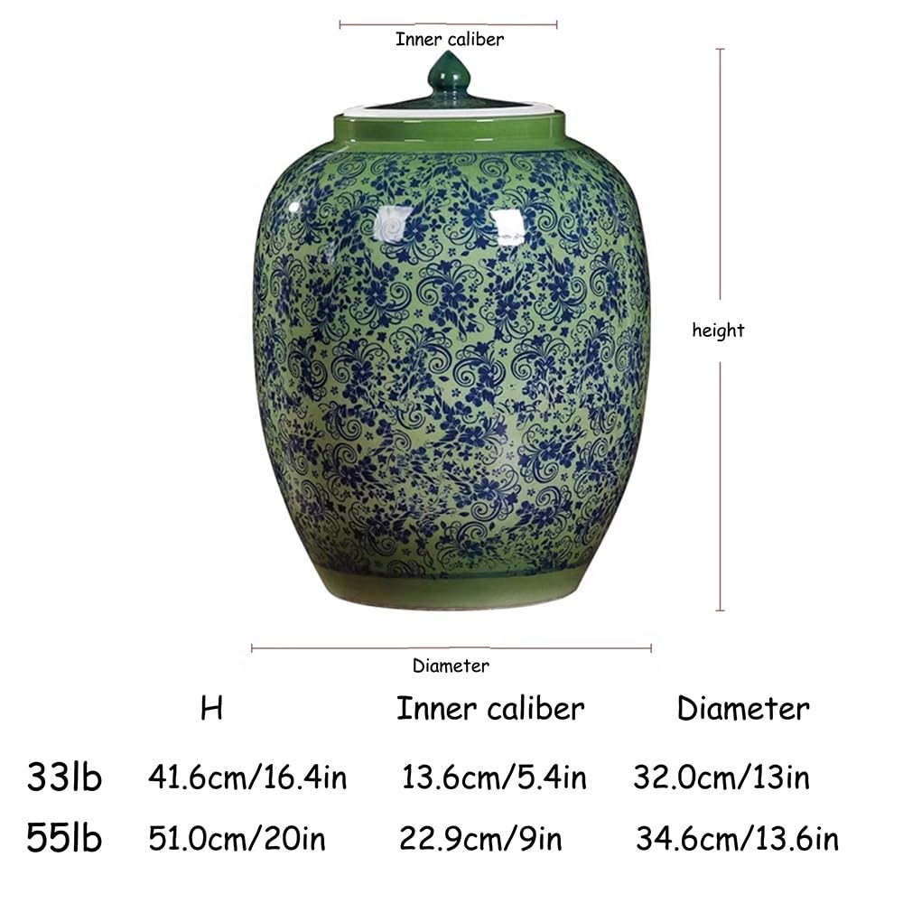 Reisbehälter Aus Keramischer, 25kg Haushaltsreiszylinder Mit Luftdichtem Deckel, Chinesischer Nudelglas Mehlkübel, Keramik Aufbewahrungsbehälter(55lb-25kg)