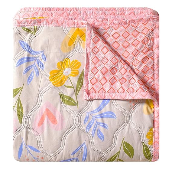 Image of Dohar Double Bed 100% Cotton Blankets for Summer 90x100inch, 150GSM Ac Comforter and Cooling for Summer Classic Printed Design Quilt Ideal for Gifting (Off White Color, Double)