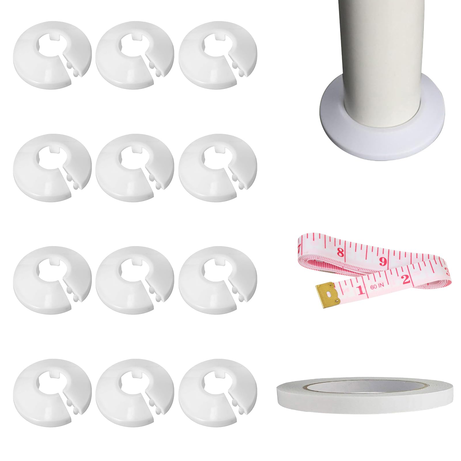 12 Pezzi Rosette per Termosifoni, Copritubo Termosifone, Copri Termosifone, Copri Tubi Termosifoni, Pipe Collar, per Tubo di Riscaldamento Bianco Plastica, per Diametro Tubo da Parete