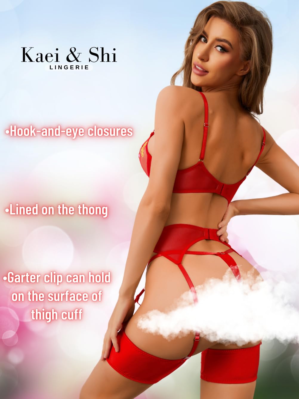 Kaei&Shi Floral Embroidered Garter Belt Set,Sheer Lingerie Sets for Women Sexy,Wedding Night Valentines Boudoir Outfits