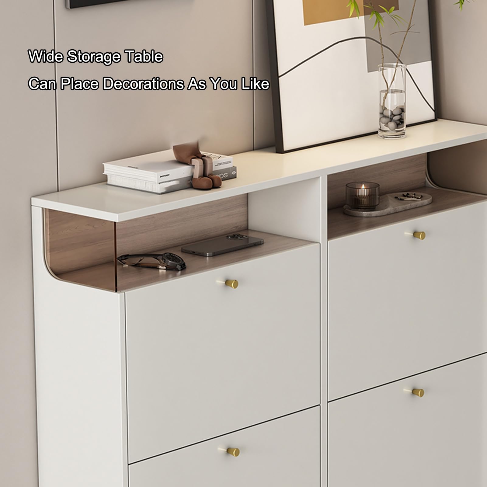 Schuhschrank Mit 6 Klappen, Vertikales Schuhablage, Multifunktional Schuhablage Schuhaufbewahrung, Platzsparend, für Flur, Wohnzimmer, Schlafzimmer(119x100x17cm/46.9x39.4x6.7in)