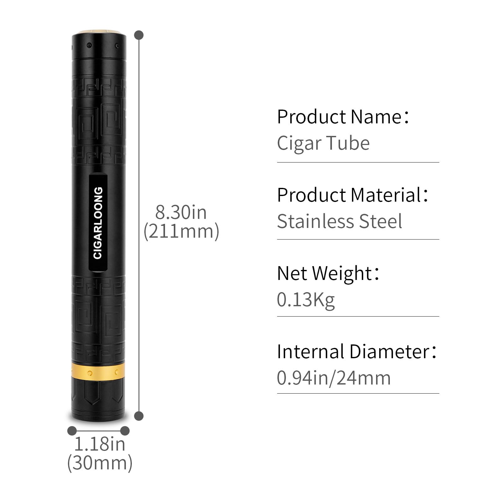 CIGARLOONG Zigarren-Rohr, 3-in-1-Zigarren-Humidor mit Hygrometer, Zigarrenlocher und Zigarrenhalter, langlebiges Zigarrenetui für Reisen im Freien, tragbare Aufbewahrung (Gold)