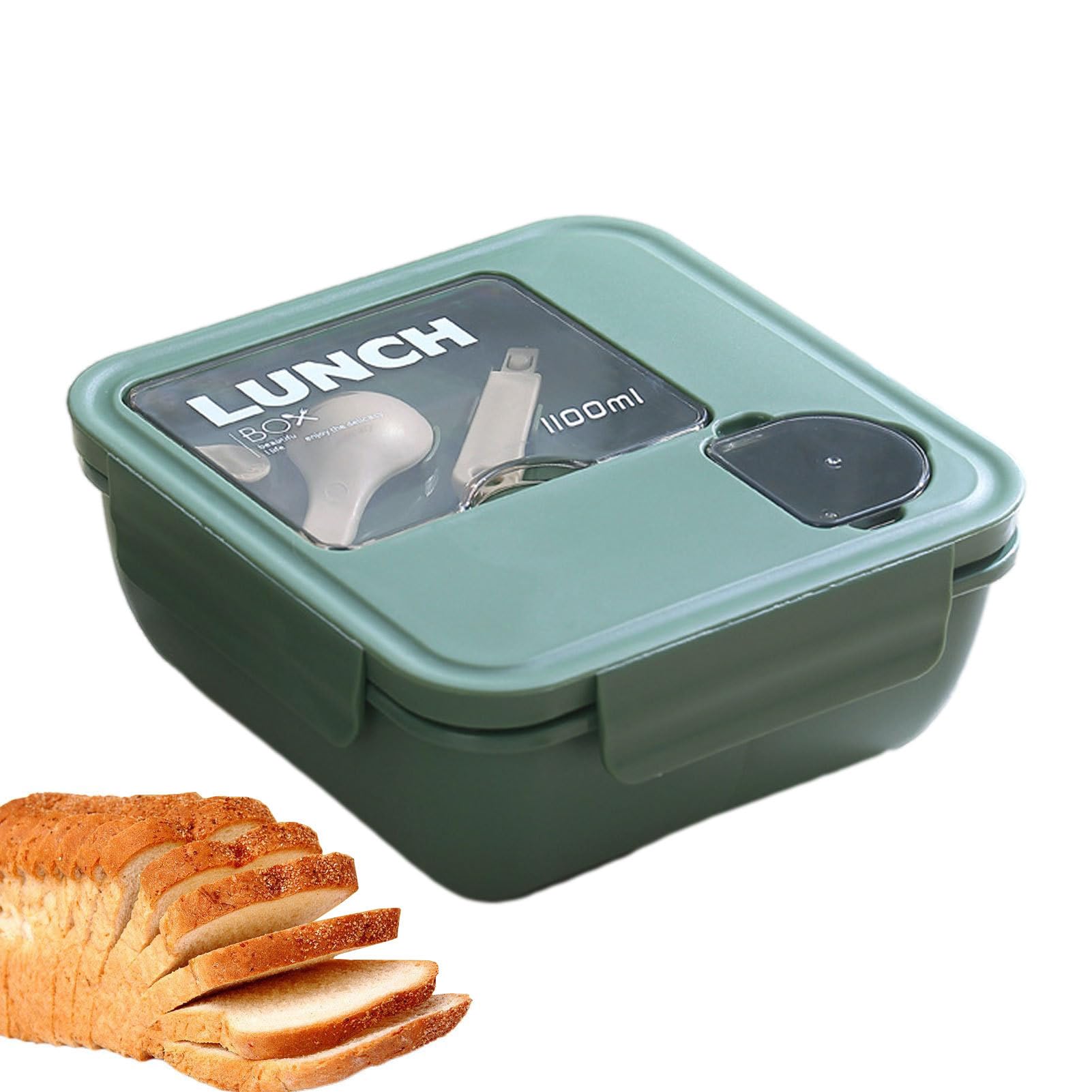 Confezione Da 2 Lunch Box Bento A Prova Di Perdite, 3 Scomparti E Vasetto Salsa, 1,6L, Privo Di BPA, Per Adulti E Bambini, Verde E Bianco