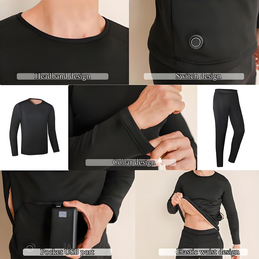 Beheizte beheizbare unterwäsche Damen Herren,Winter Elektrische heizunterwäsche Damen Set,USB-Konstanttemperatur 42 Zonen intelligente beheizte,for Winter Skiing and Cycling & S-4XL