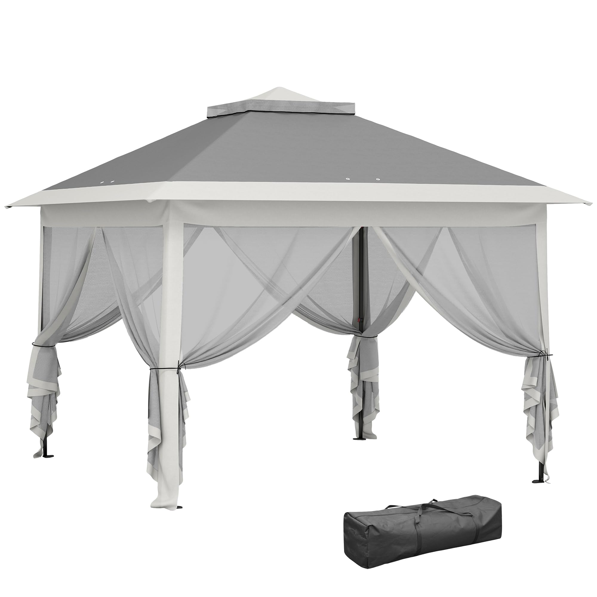 Outsunny 3.3 x 3.3m Pop Up Gazebo, Double Roof Foldable Canopy Tent with Zipped Mesh Sidewalls, Height Adjustable and Carrying Bag, Event Tent for Patio Garden, Dark Grey