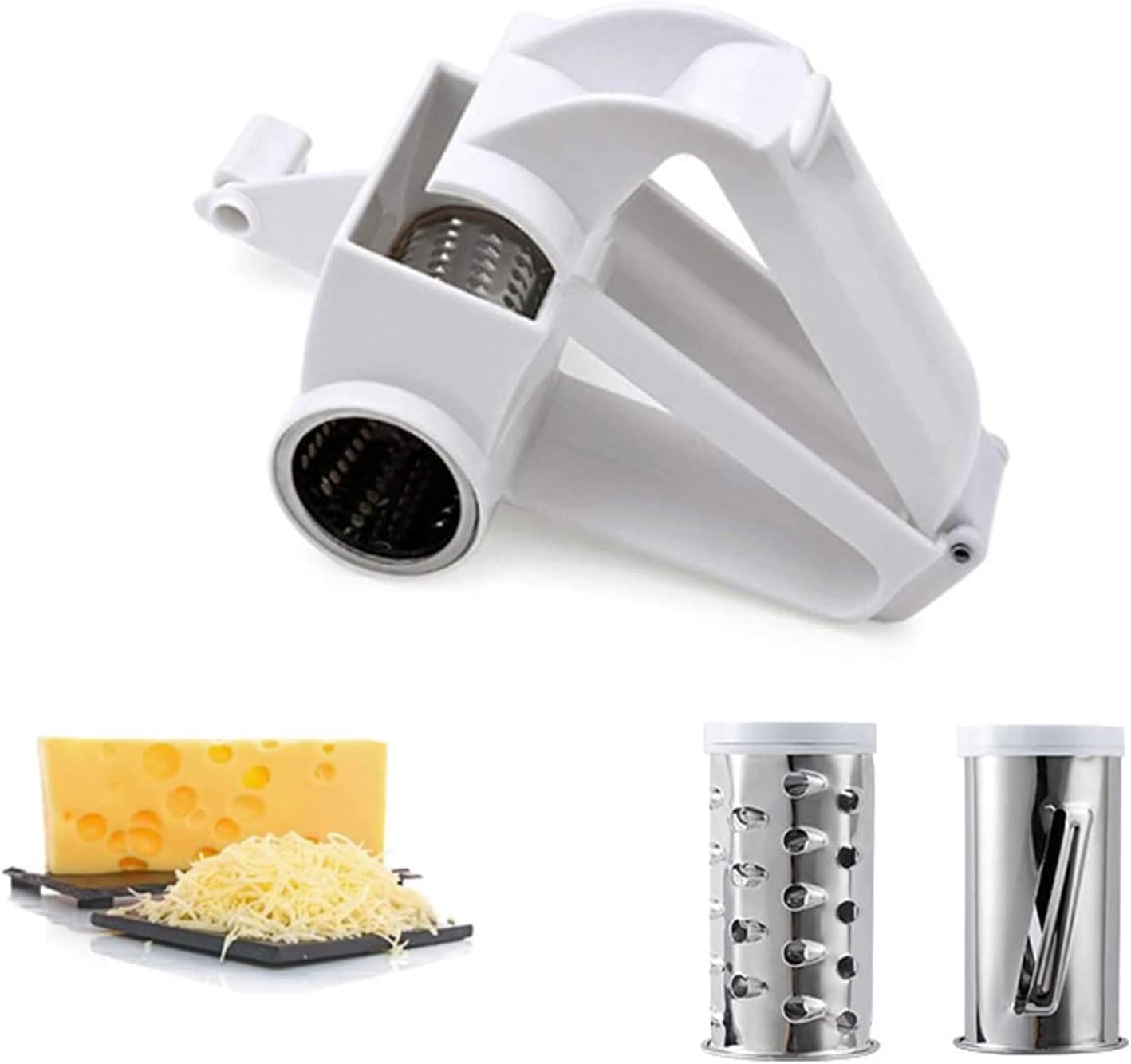 Manual Rotary Cheese Grinder - Stainless Steel Barrel, 3-in-1 for Hard Cheese, Chocolate, Nuts