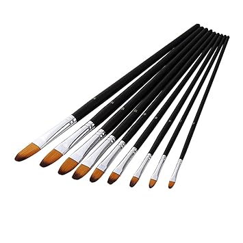 KTM Healthcare 9pcs Professional AST Paint Brushes Set Black Long Handle Nylon Hair Paintbrush for Acrylic Oil Watercolor Gouache Drawing Art Supplies, Filbert Tip