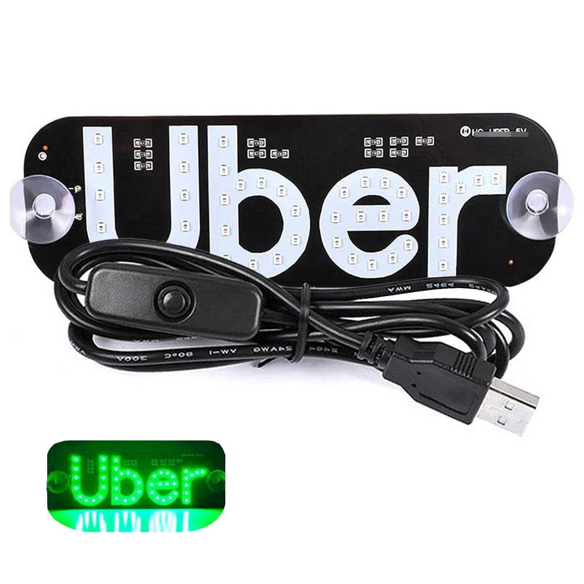 Led Light Signs for Car, Taxi Sign Light Windshield, Green Glow LED Sign Decal Stickers with Suction Cups Flashing Hook on Car Window LED Bright Lights USB Plug