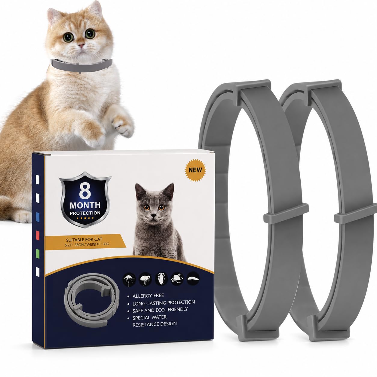 Grey Botanical Cat Collar 2 Pack, Adjustable 38 cm Essential Oil Scent Collars for Cats, Lightweight Water-Resistant Breakaway for Indoor Outdoor Daily Wear (gray) — image 1