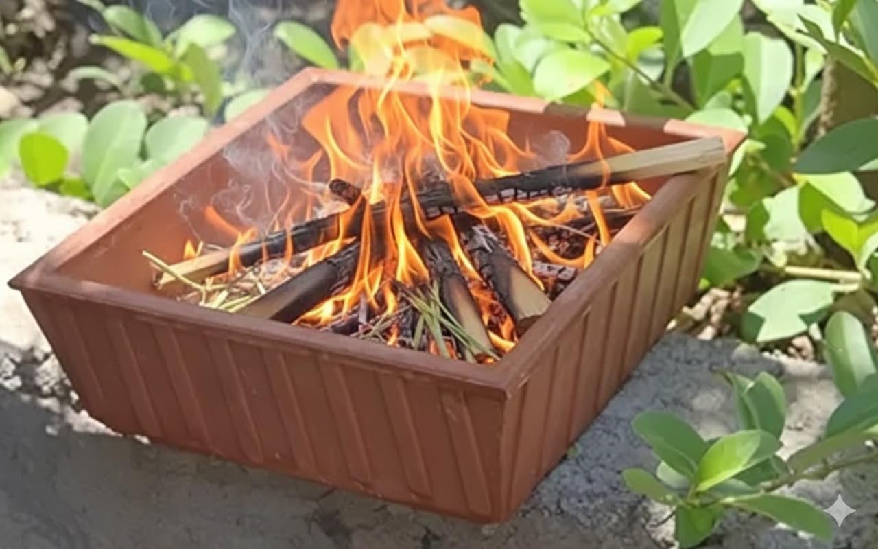 Clay Havan kund Outdoor Fire Pit Bowl, Square Shape, Wood Burning, Garden Patio Heater