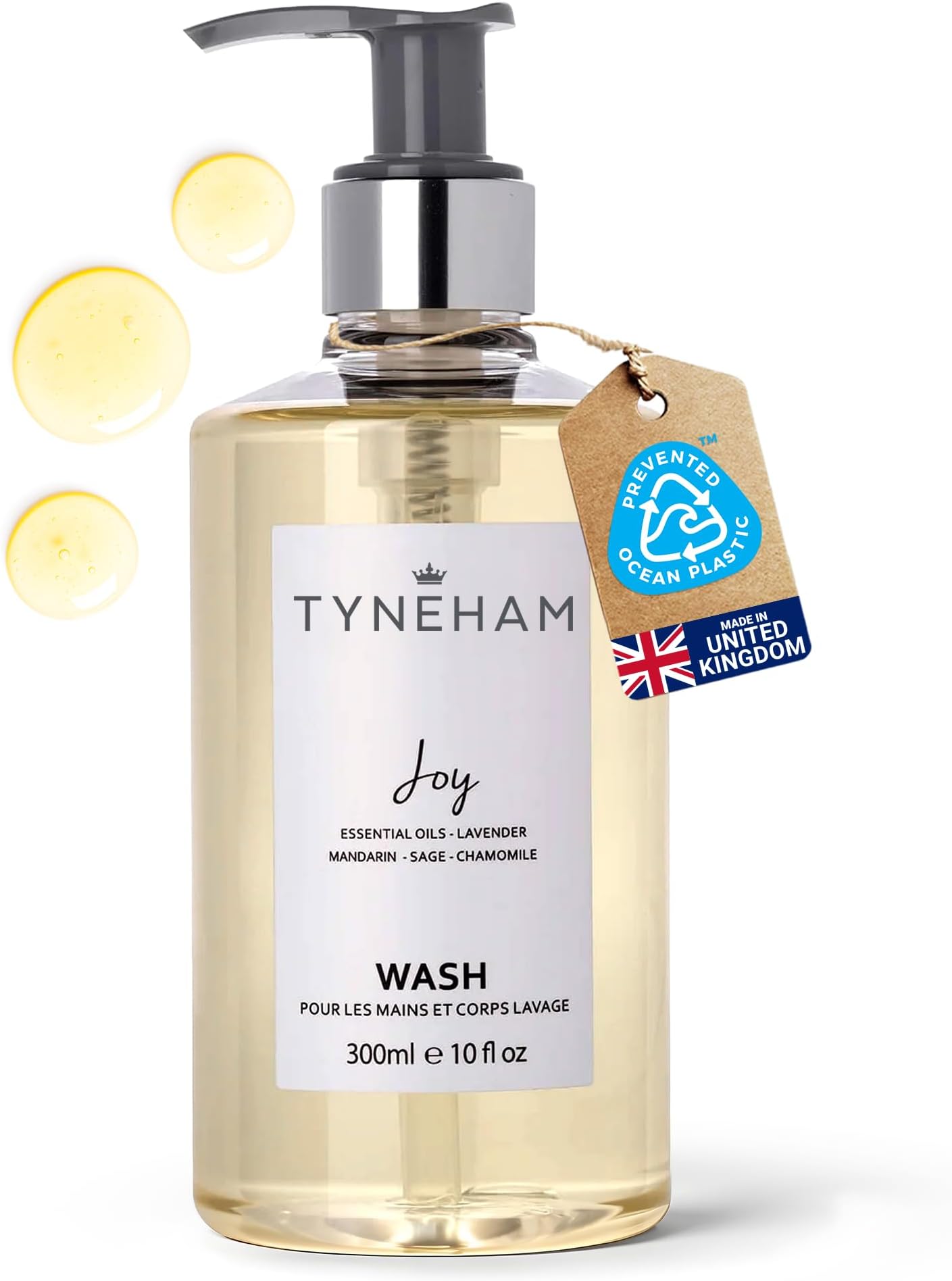 Joy Hand and Body Wash 300ml Clear Bottle – Natural Moisturising Handwash for Men & Women, Hydrating Vegan Body Wash, Cruelty-Free Shower Liquid Soap, Bathroom Soap for Women Made in England