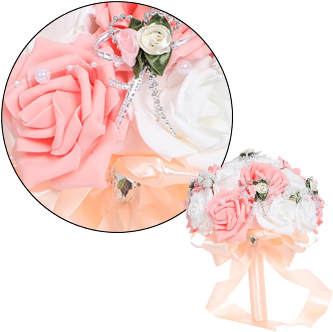 PRETYZOOM Pink Bridal Bouquet PE Artificial Wedding Handheld Flower image 3