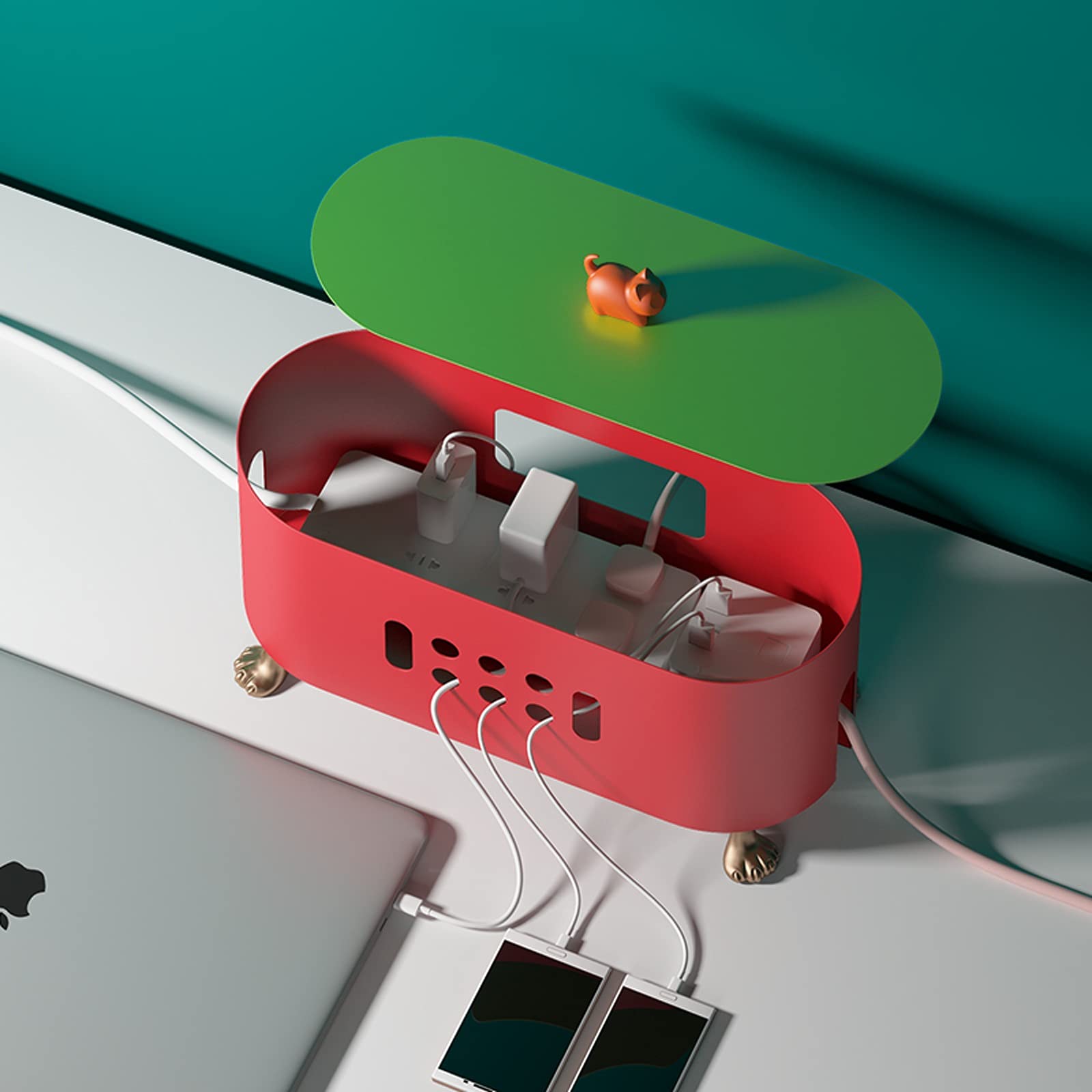 Kabelbox Kreative Kabelmanagementkasten Oval Cord Organizer Box mit Katze Abdeckung stilvoller Hider Cord Organizer Box, um Drähte auszublenden Leistungsstreifen elektrischer Kabel Steckdosenbox
