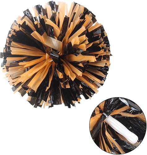 Hooshing 2 pompones negros y naranjas con mango de plástico para equipo deportivo, animación, baile, niños