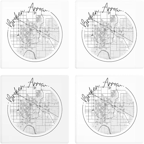 Moderno mapa de flecha rota de Oklahoma, decoración del hogar Joyride con 4 posavasos de cerámica, posavasos cuadrados de 4 pulgadas, juego de 4,