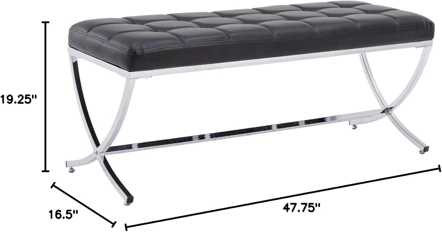 HEAH-YO Modern Dining Bench for Table, Button Tufted Ottoman Bench with Metal Legs, Upholstered PU Faux Leather Footstool for Living Room Entryway, Black