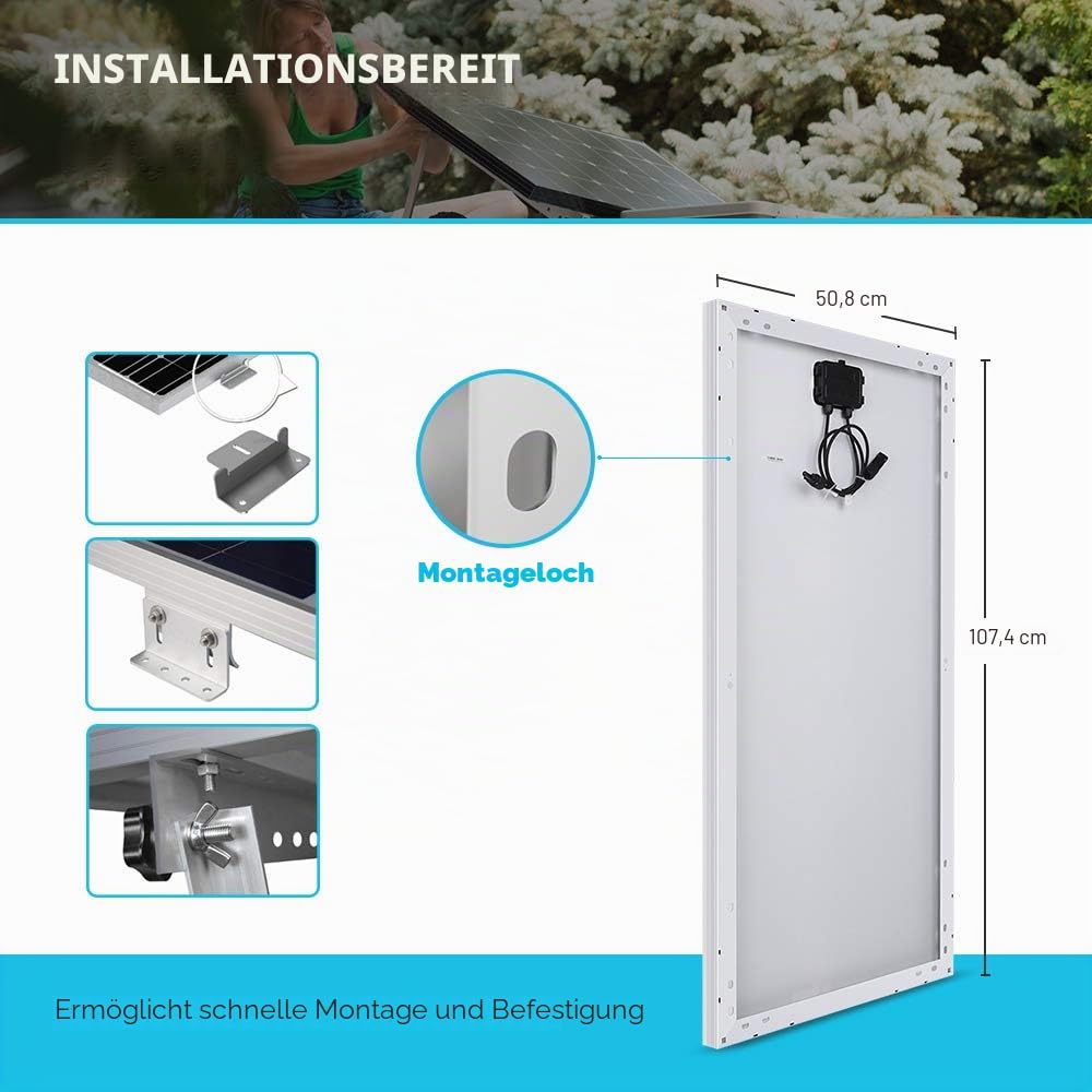 Renogy 12V 500Wh Solaranlage, Inselanlage Solar Set mit 100W 12V Monokristallin Solarmodul, 12V 20A MPPT Solarladeregler, Kabeln und Halterungen für Garten, Balkon, Camper, RV und Wohnmobil