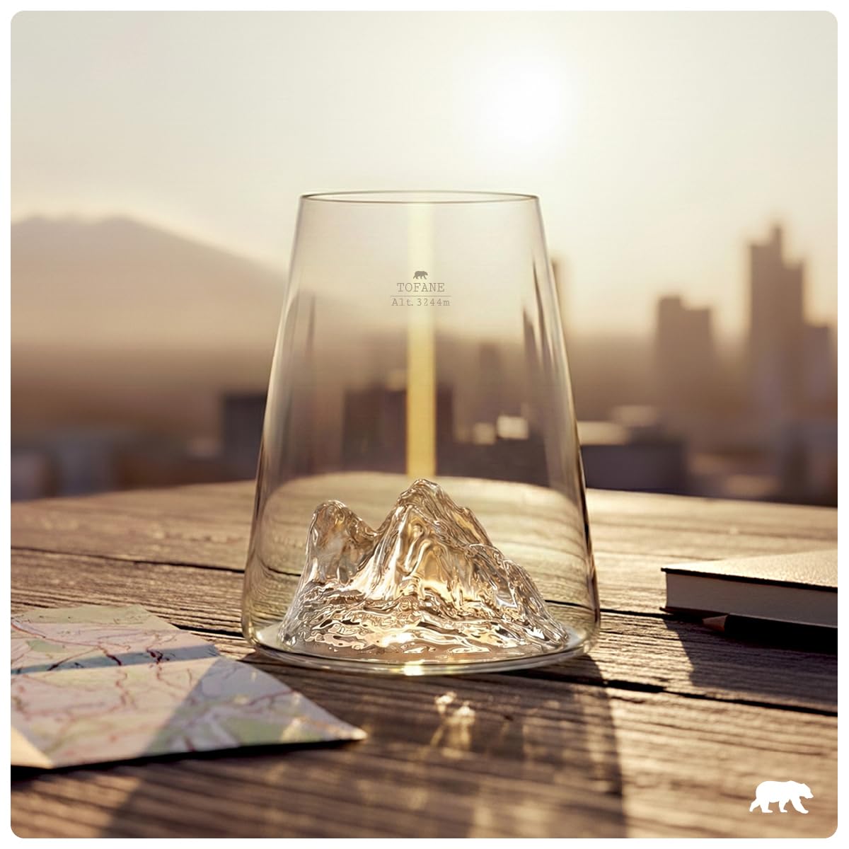 Alaskan MAKER Bicchiere lungo 450ml - Borosilicato di alta qualità soffiato a mano con montagne in rilievo | Cocktail, birra o soft TOPOGRAFICO (Tofane)