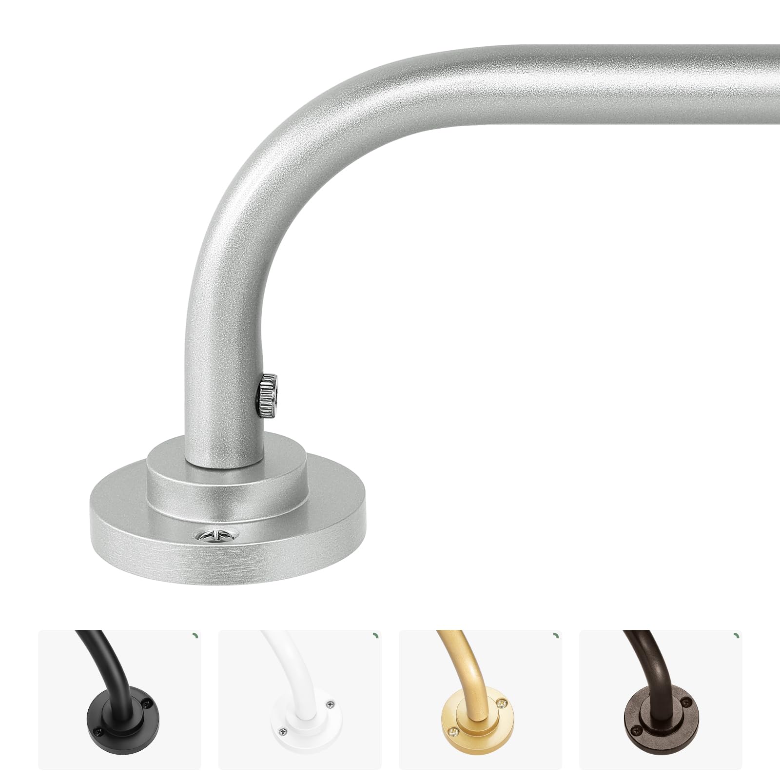 Hei!Dear Silver Curtain Rod, Modern Adjustable 5/8 Inch Wrap Around Window Rod for 28-60 Inch Windows, Sleek Curved Design, Heavy Duty Decorative