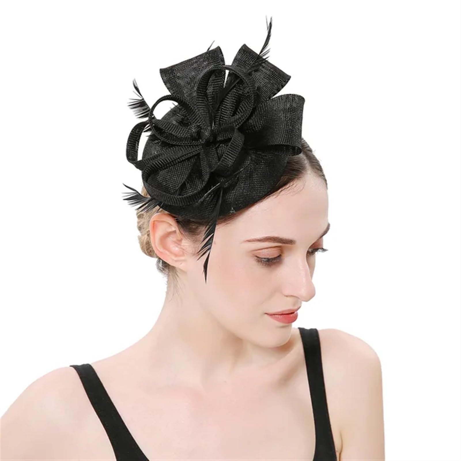 UALXPAO Wedding Hats Women Fascinator Hat Cocktail Wedding Church Headwear Feather Hair Accessories Lady for Tea Party,Weddings(Black)