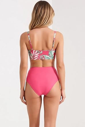 Kad n Bikini Tak m  Tropikal Desenli Drapeli  gen Kapl  Balensiz Y ksek Bel Hipster  rme  k