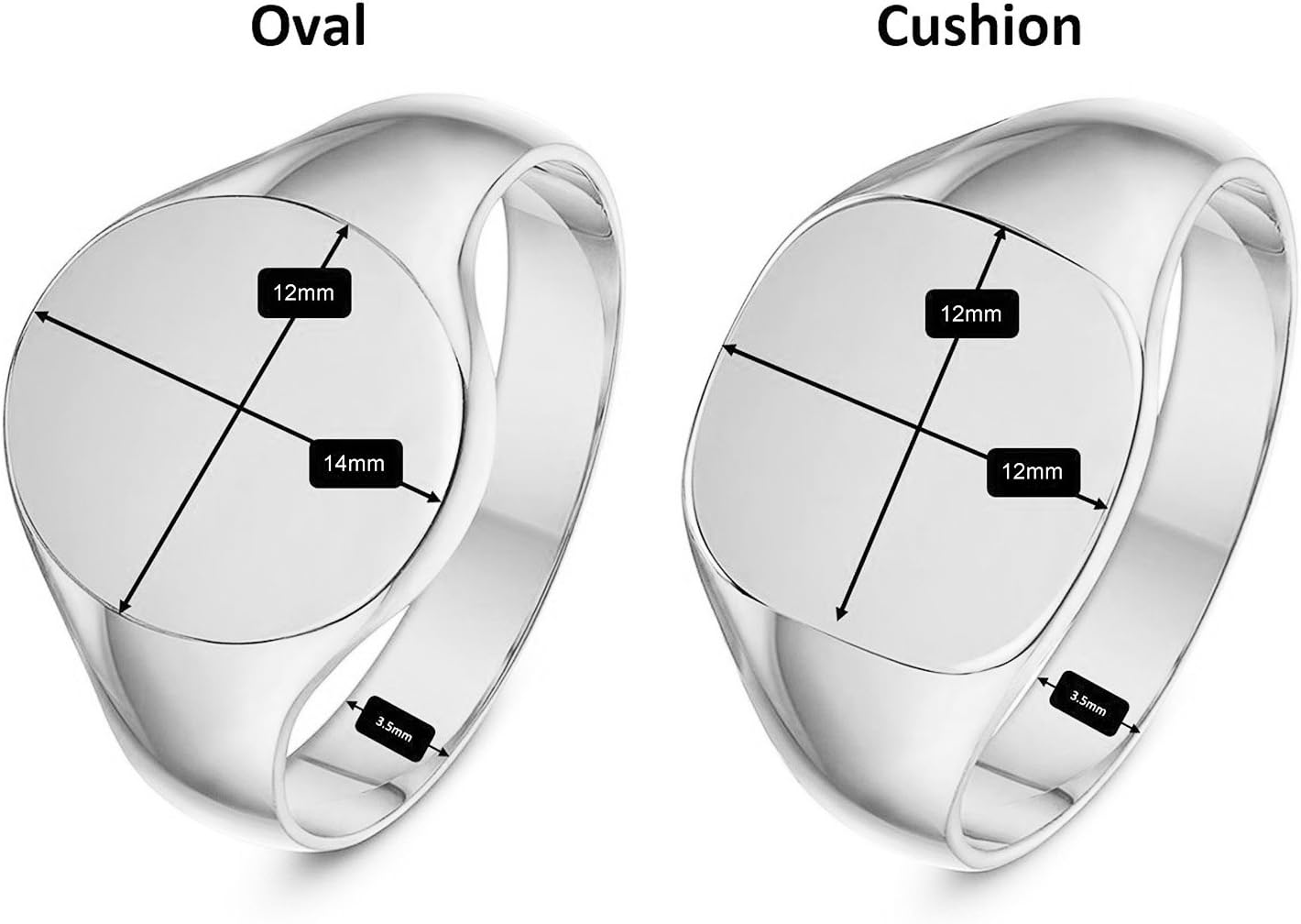 LANDA JEWEL Unisex Sterling Silver Cushion or Oval Shape Heavy Weight Polished Signet Ring - Image 5