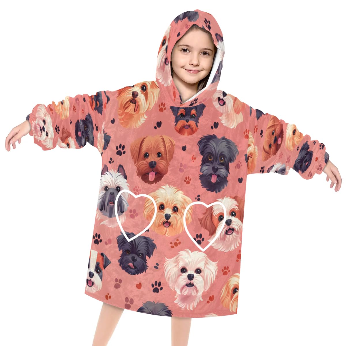 Pardick Wearable Blanket Hoodie for Kids, Therapy Dog Fleece Sweatshirt Blanket Oversized Blanket Sweatshirt with Pocket Flannel Warm Hooded Blanket 6-10 Year Old Girl Boy Gift, One Size