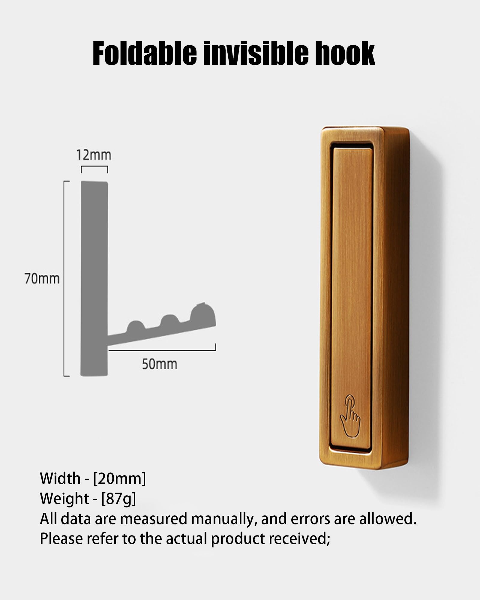 Ganchos de pared invisibles plegables, ganchos retráctiles for abrigos y toallas for baño, armario, entrada, piscina, cocina, 4 Uds.(Brass)