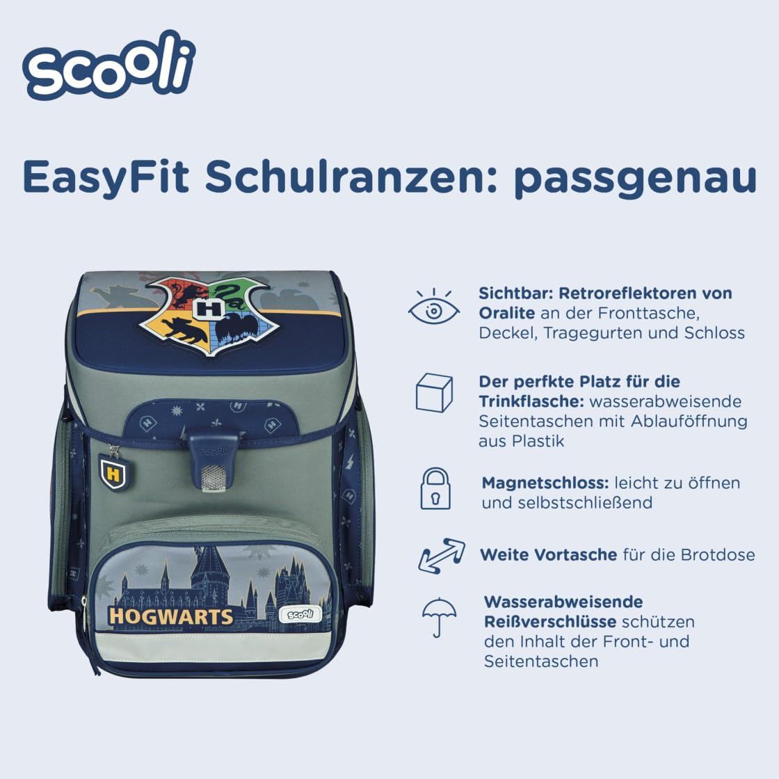 Juego de mochila escolar Harry Potter de 5 piezas para niños y niñas de 1ª clase, con contenido personalizado, mochila escolar con bolsa de deporte, estuche para escuela primaria, Harry Potter (Gris)