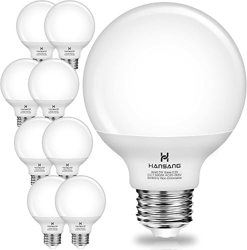 hansang Paquete de 8 bombillas LED G25, luz de día fría de 6000 K, bombilla de globo equivalente a incandescente de 60 W, bombilla redonda de 5 W