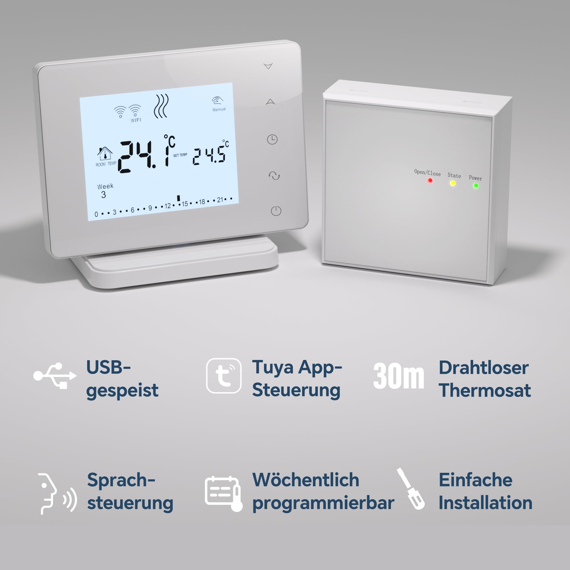 Beok Smart Thermostat für Wasser Fußbodenheizung und Gasheizkessel, RF und WiFi gesteuerter Raumthermostat, Wireless Programmierbarer Heizungsthermostat, Kompatibel mit Tuya APP Alexa Sprachsteuerung