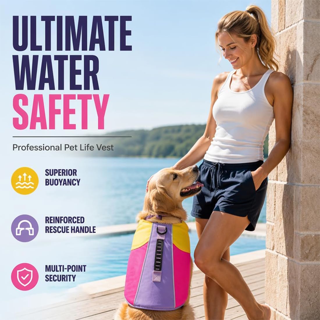 Gilet de Sauvetage pour Chien avec Flotteur de Menton– Idéal pour la Natation, avec Support Cervical Avant, Haute flottabilité, Bandes réfléchissantes, Ajustement réglable (Brown,XL)