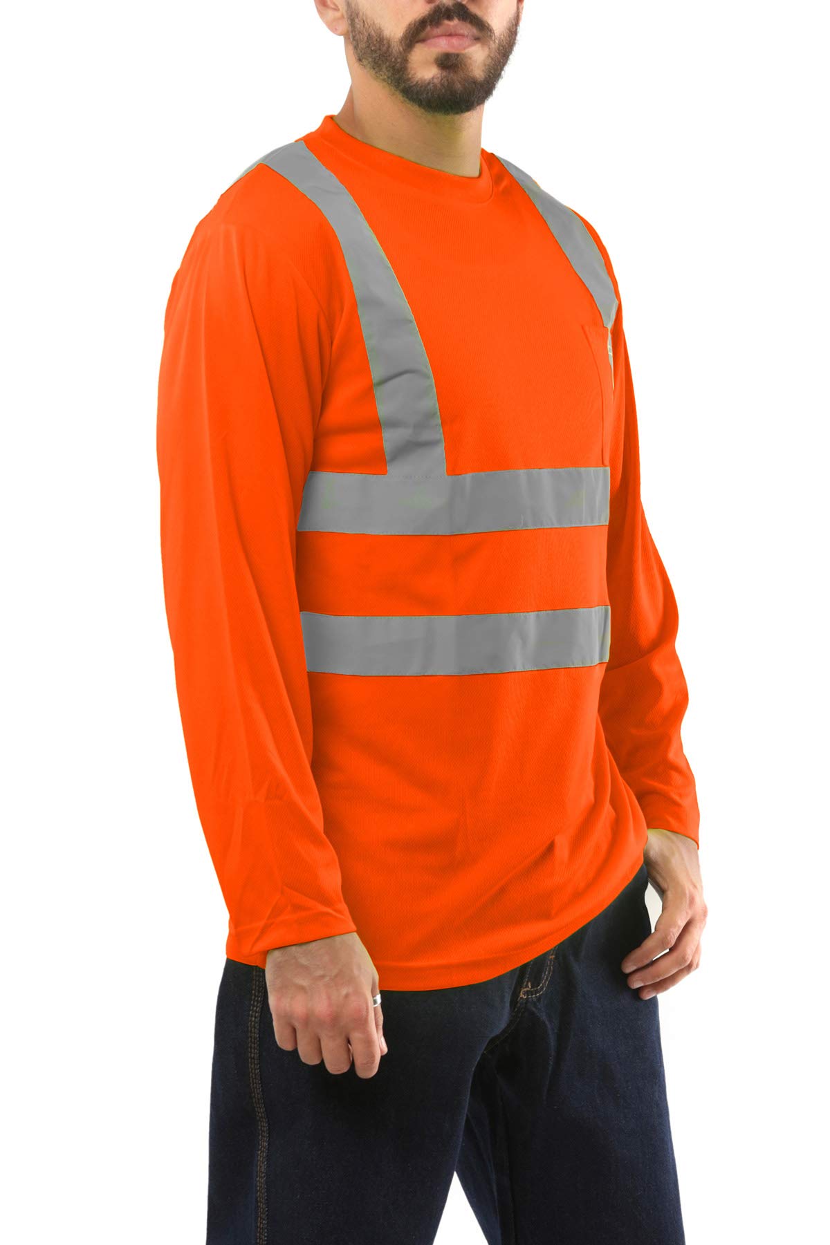 Kolossus 100% Polyester ANSI Class 2 Compliant High Visibility Long Sleeve Safety Shirt (Orange, X-Large)