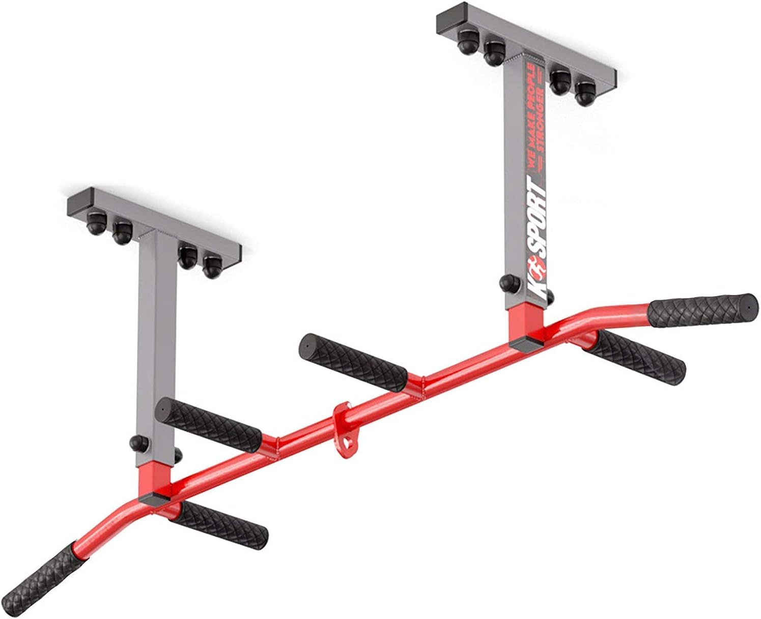Strong Chin-Up Pull-Up Bars Ceiling Mounted with 6 Handle Grips + Hook for Punch Bag