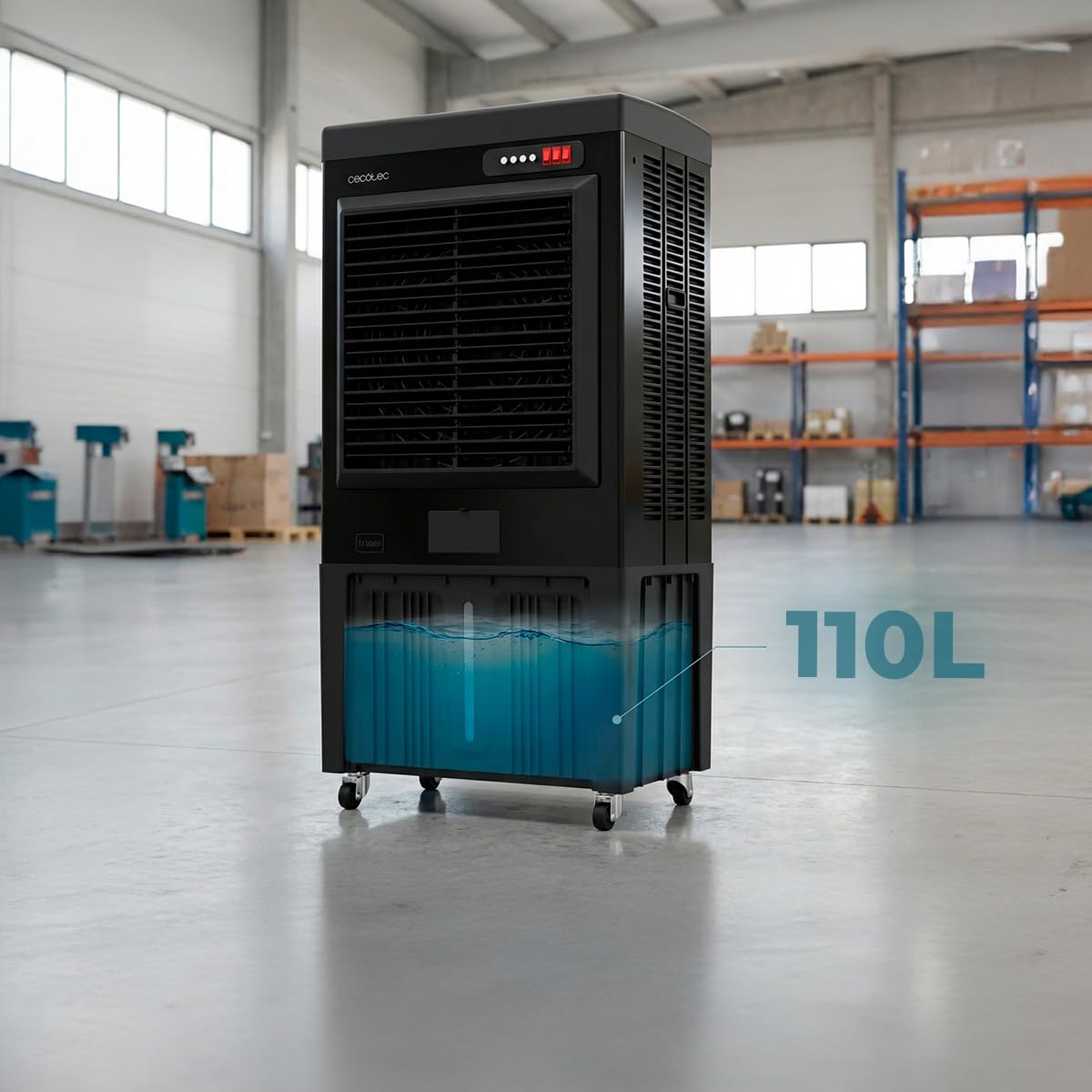 Cecotec Climatiseur Évaporatif Industriel AirIndustry 110000, 350W | Réservoir 110 L, 9000 Débit m3/h, 3 Vitesses Réglables, Oscillation, Roues Multidirectionnelles