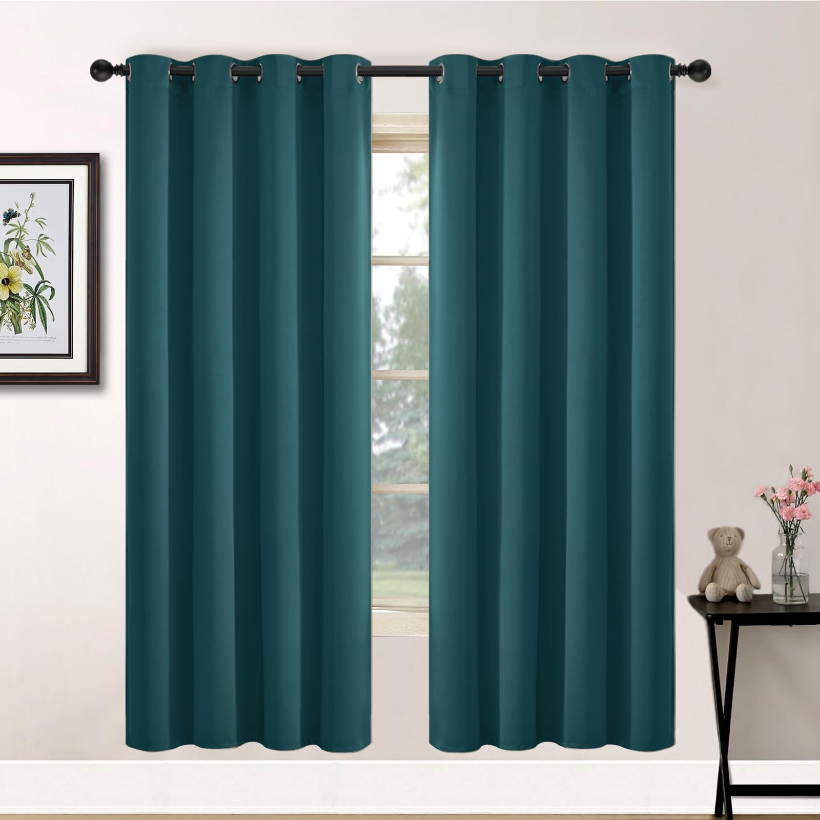 Yakamok Blackout Curtains for Bedroom 2 Panels Set 72 Inch Length Thermal Insulated Room Darkening Dark Black Out Drapery Grommet Window Treatments Drapes for Living Room,52x72, Dark Teal — image 1