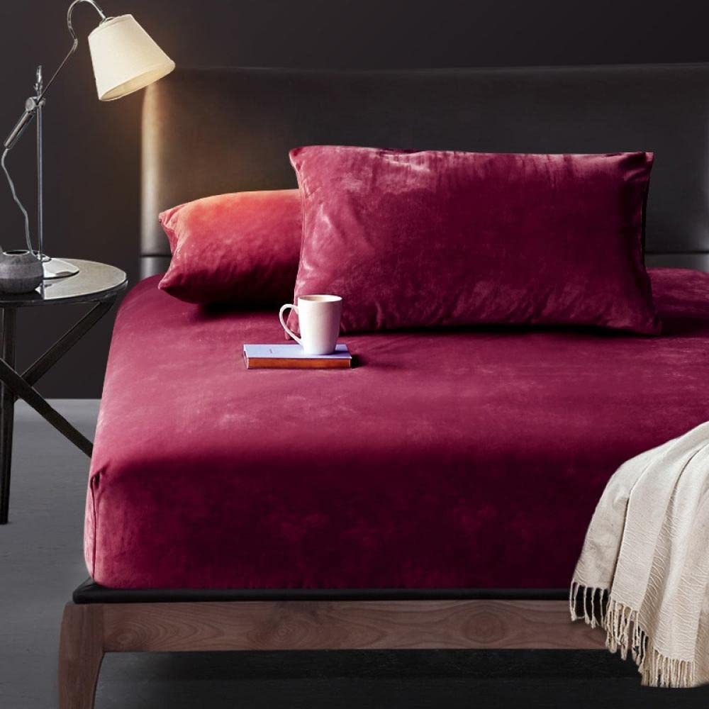 Korallenfleece Eingebautes Blatt Single Flanell Matratze Schutzhülle Bed-Bed-Bed-Abdeckung Winter-Bean_Paste_150*200 cm+30 cm (1pcs)