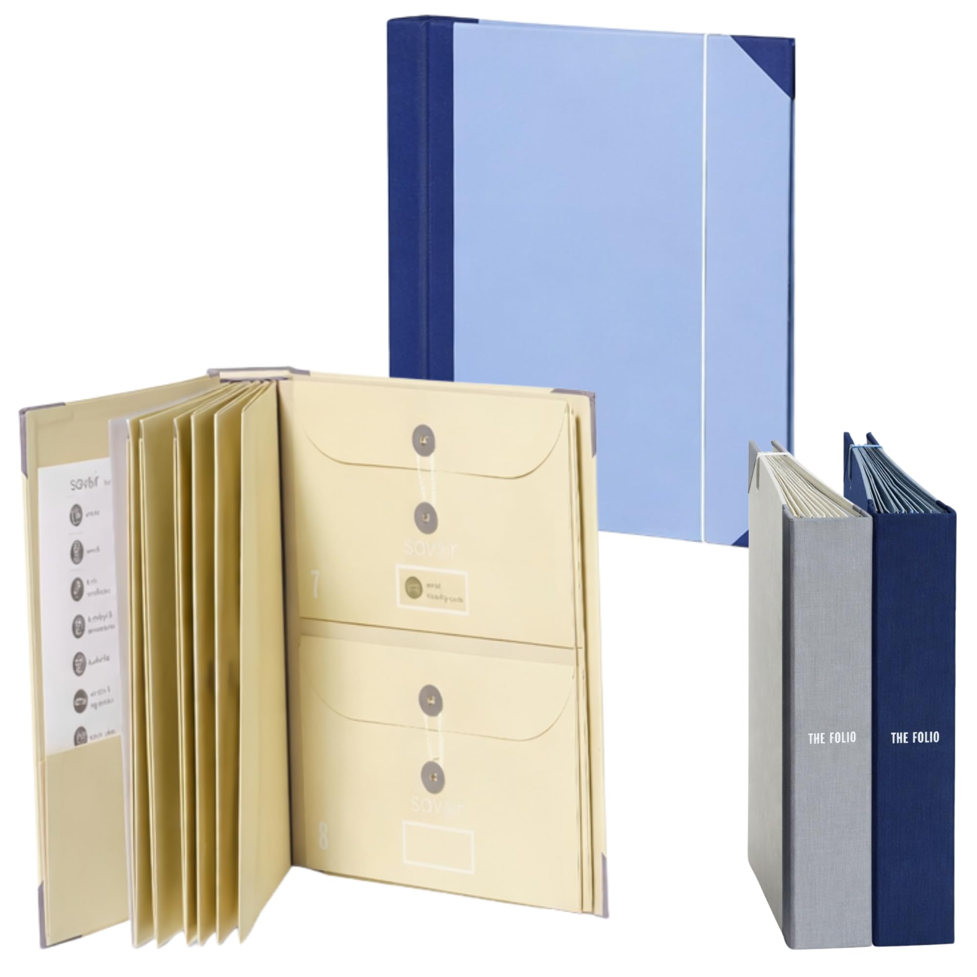 The Folio® Important Document Organizer by Savor | Binder with Guided Labels, Acid-Free File Folder Organizer with 10 Pockets, Document Holder for Home Records, Legal and Medical Papers (Slate/Blue)