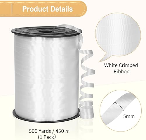 Miniatura 5 de Cinta blanca de 500 yardas, cinta rizadora blanca prensada, cinta rizadora para envolver regalos, cinta de globos, cuerda de globos, cinta rizada,
