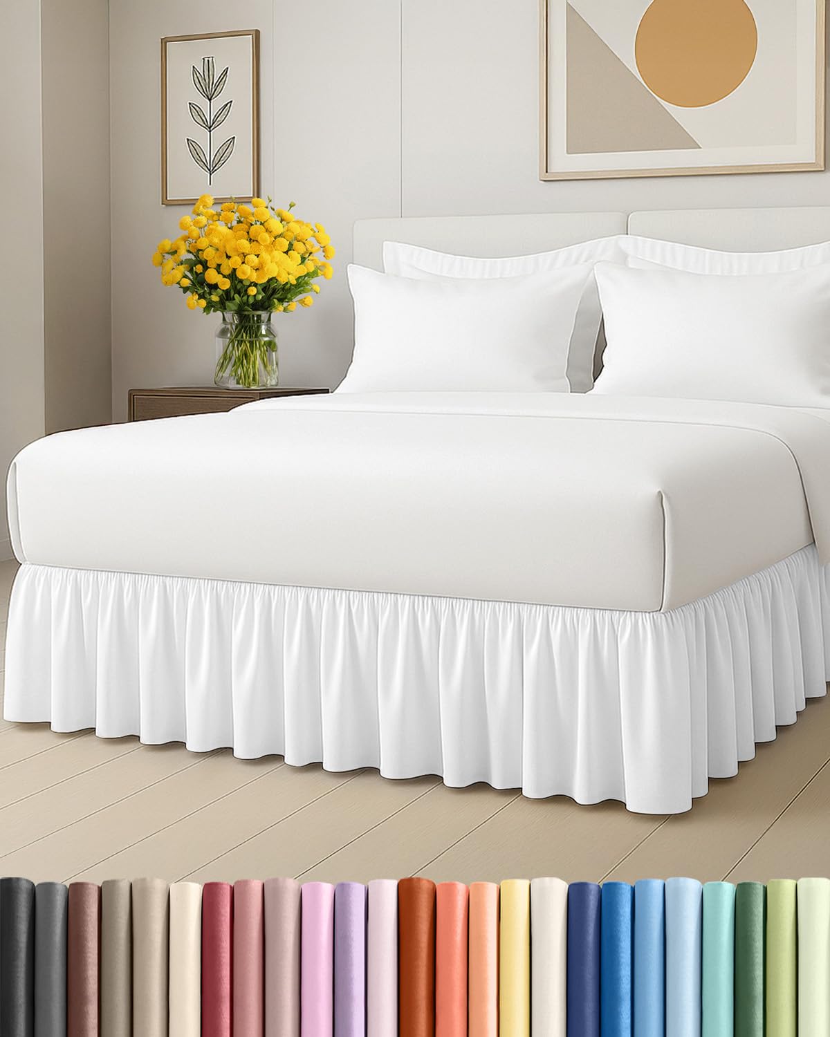 bedskirt twin size ruffle - 15 inch drop dust ruffle bed skirt with platform - ultra-soft, easy fit, premium hotel quality - wrinkle, fade & shrink resistant - for women, men, kids and teens - white