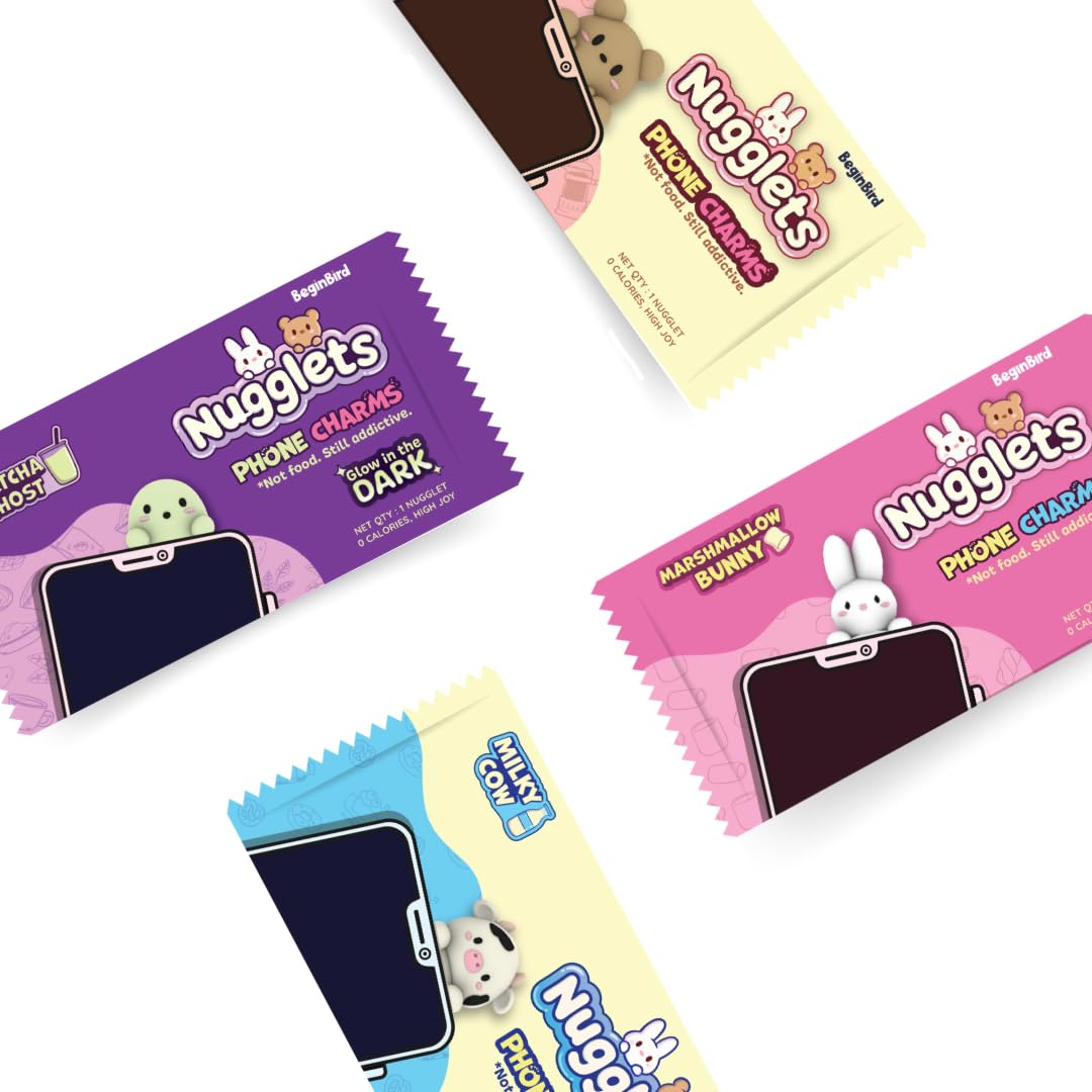 BeginBird Nugglets Pack of 4 Milky Cow, Matcha Ghost, Mocha Bear, Marshmallow Bunny Cute Phone Charm, Laptop, Tablet & Mobile, Aesthetic Gift for All Ages-image-4