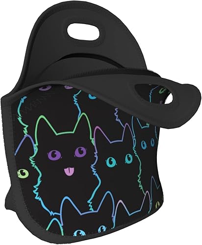 Miniatura 3 de Nerxy Bolsa de almuerzo de neopreno con aislamiento para gatos, bolsa pequeña para niños y adultos, bolsa térmica negra, contenedor reutilizable,