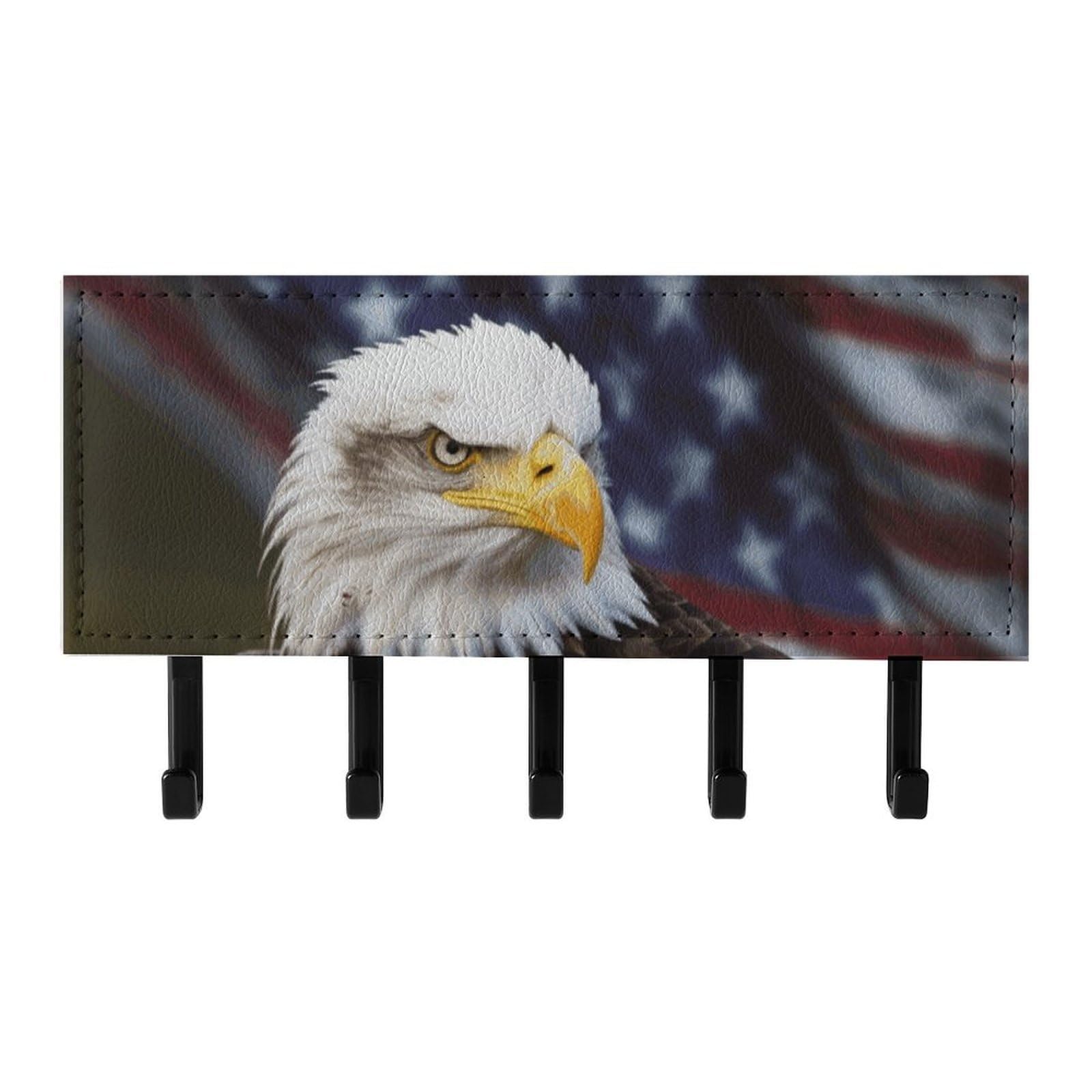 QMNLKH American Bald Eagle Wall Mounted Key Rack for Home, No Drilling Key Holder with 5 Hooks, Self Adhesive Keys Chain Organizer for Hallway, Keys Hanger Shelf for Office, Doorway Black