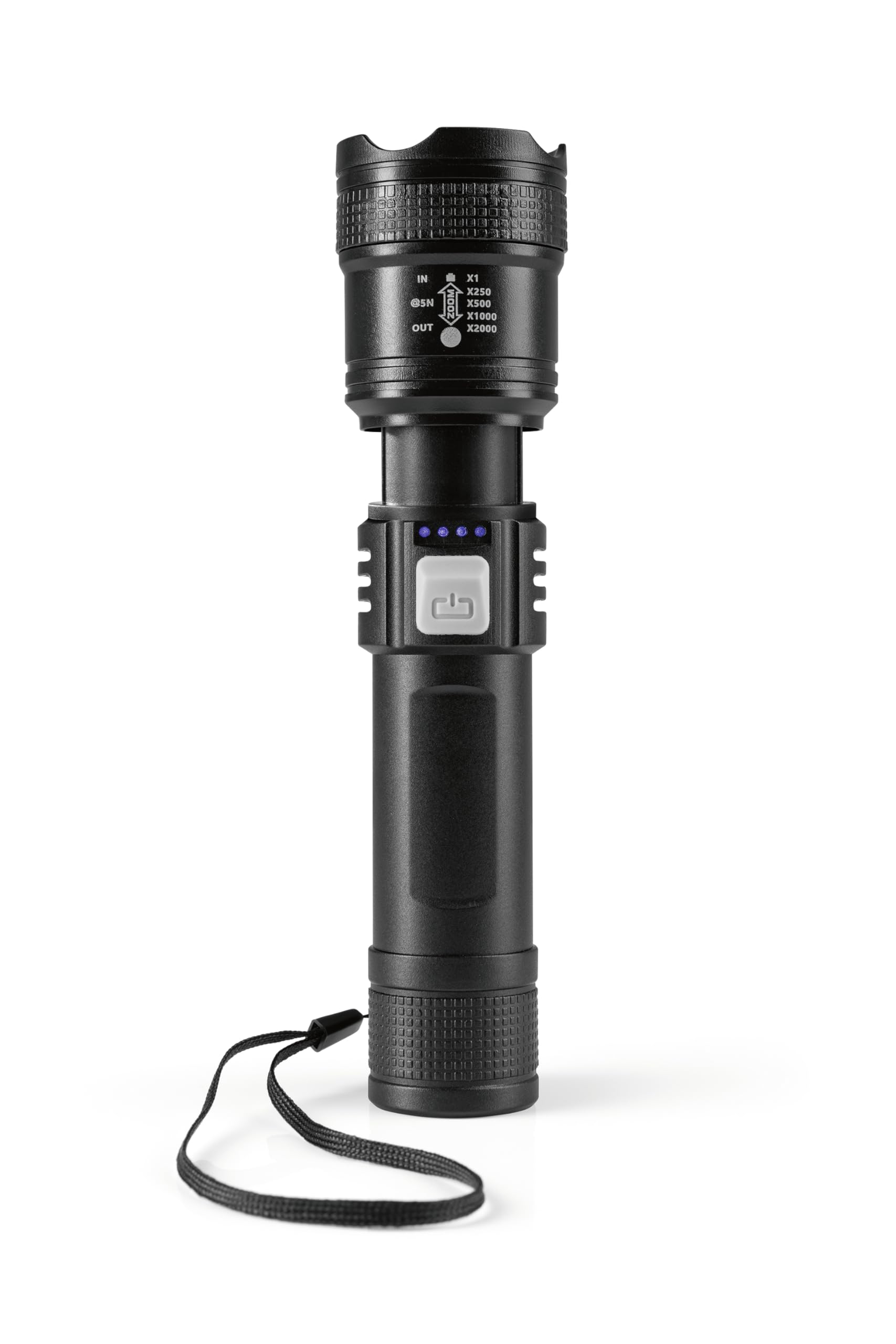Lampe Torche LED Akylie Rechargeable - Zoom Puissant 500m - USB - Noir