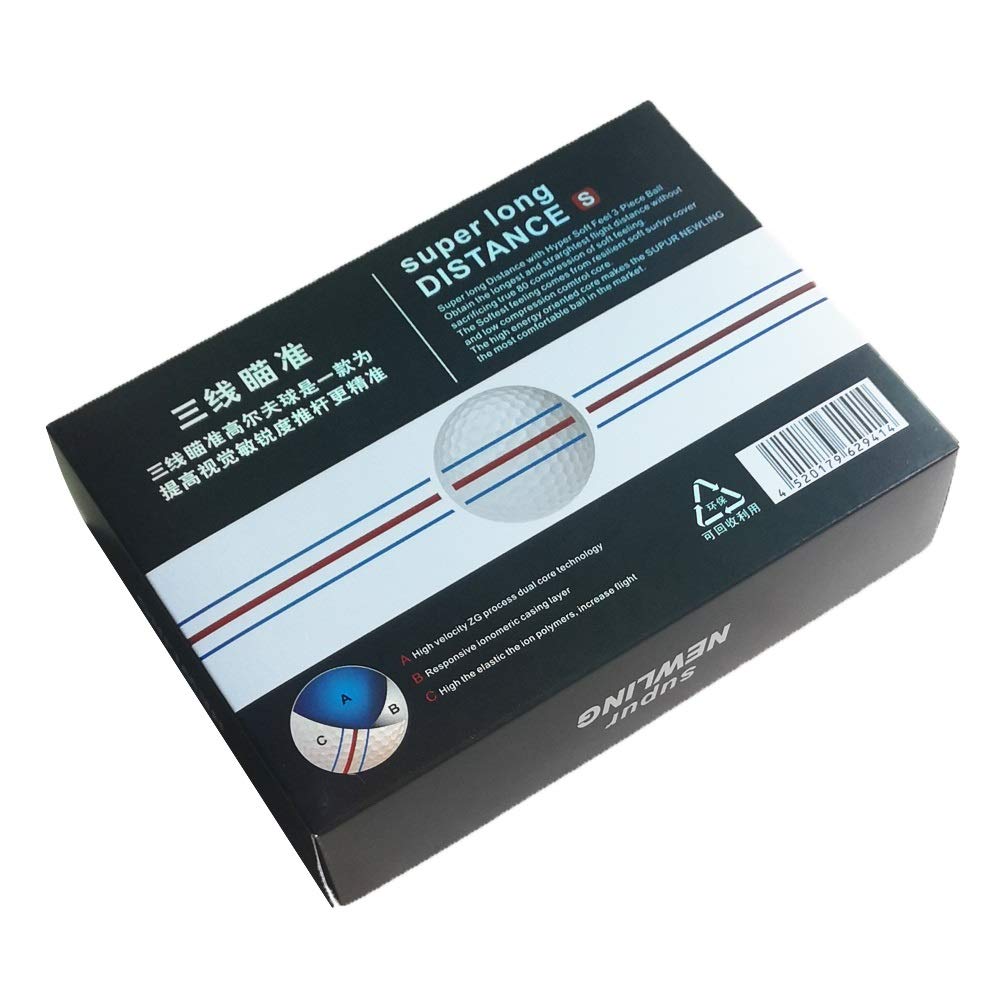 12pcs / Box supur Newling Golfball mit Kleinpaket 3 Farbe voll Ziel Linien 3-teiligen Golfspielball Super-Long Distance (Color : 1box of Golf Ball)