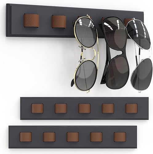 Paquete de 3 organizadores de lentes de sol, organizador de lentes de sol montado en la pared, soporte de madera para lentes de sol, soporte para