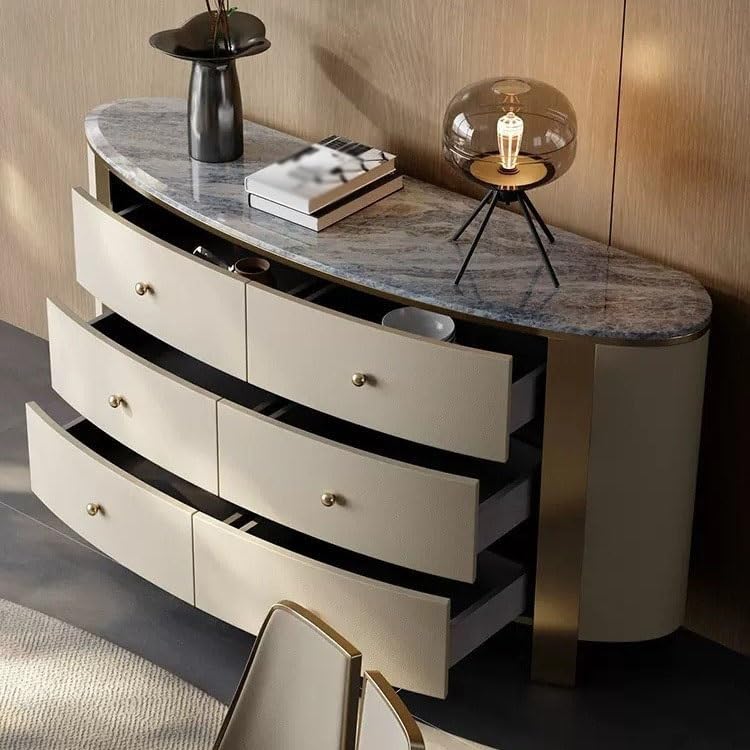 Cabinets Minimalist Six-drawer Chest Of Drawers Marble Dining Side Storage Furniture Leather Art Luxury Stone Entrance Corridor Decorative Table Sideboard Cabinet(B)