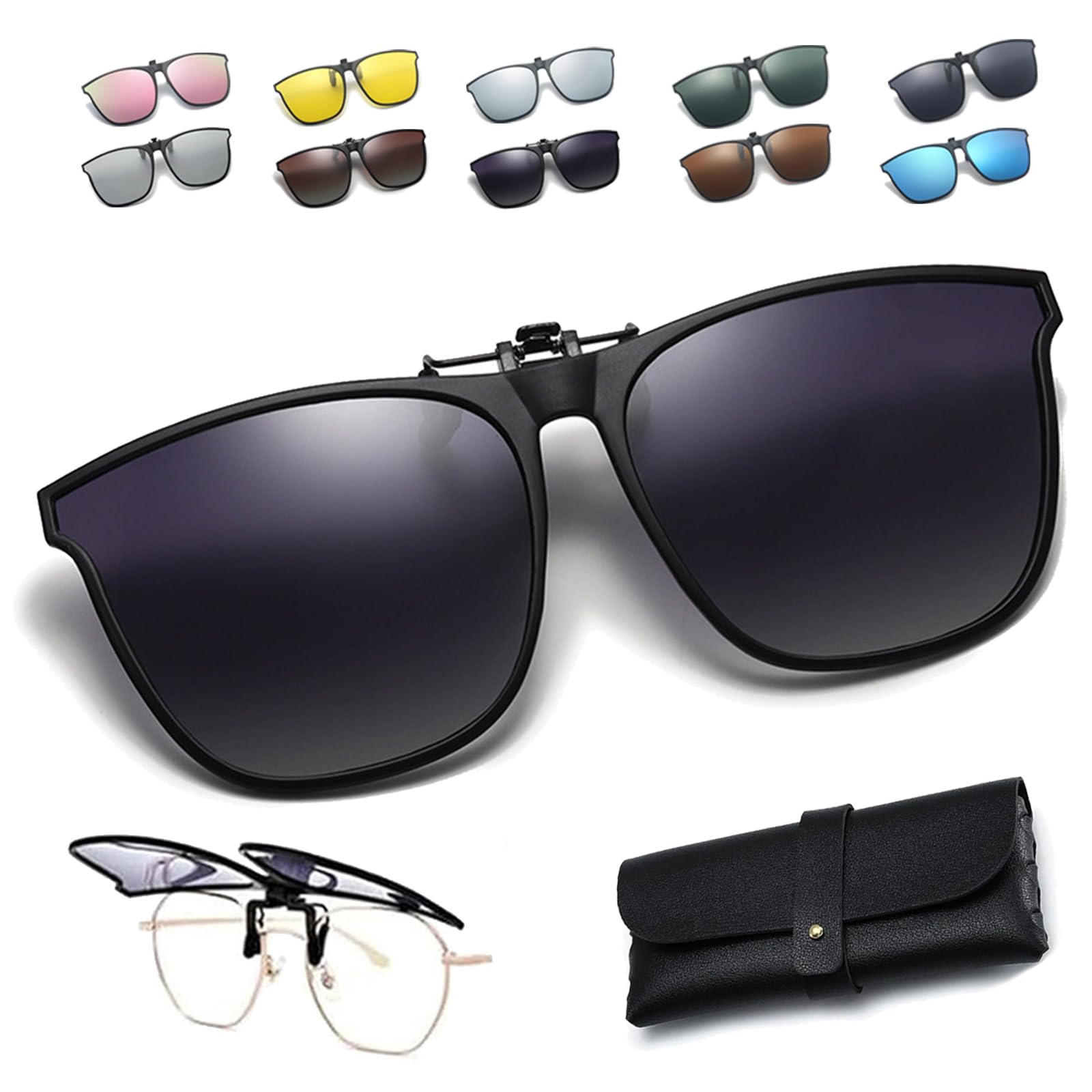 Interferek Clip on Sunglasses, Interferek New Polarized Clip-On Flip up Sunglasses, Fit Light Sturdy, Unisex