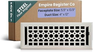 Empire Register Co, Premium Home Vent Covers - 4x12 inch, Honeycomb Design, White Finish, Heavy Duty Air Flow Direction Floor Registers, Metal Damper Attached